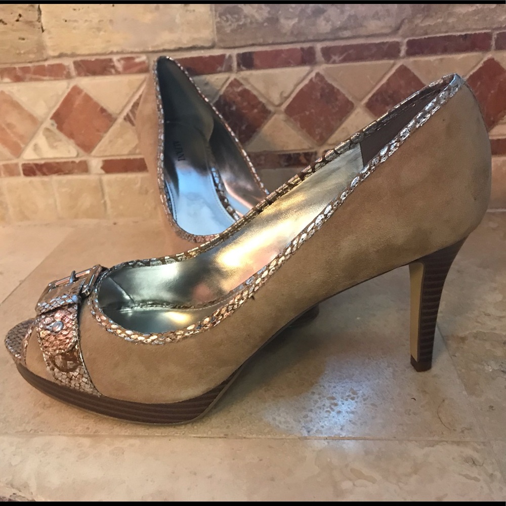 Tan and Silver Pumps